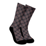 Grey And Orange Plaid Pattern Print Crew Socks