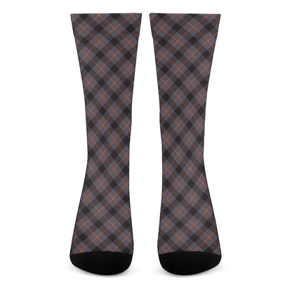 Grey And Orange Plaid Pattern Print Crew Socks