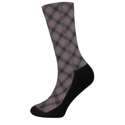 Grey And Orange Plaid Pattern Print Crew Socks