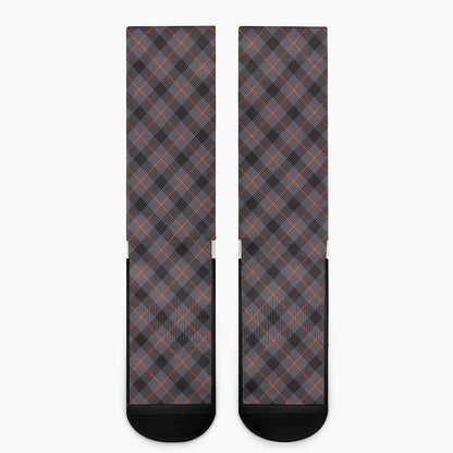 Grey And Orange Plaid Pattern Print Crew Socks