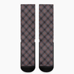 Grey And Orange Plaid Pattern Print Crew Socks