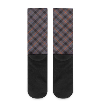 Grey And Orange Plaid Pattern Print Crew Socks