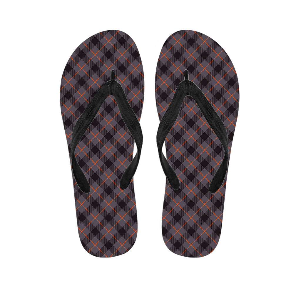 Grey And Orange Plaid Pattern Print Flip Flops