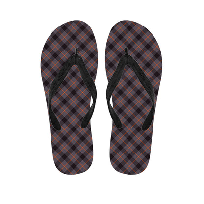 Grey And Orange Plaid Pattern Print Flip Flops