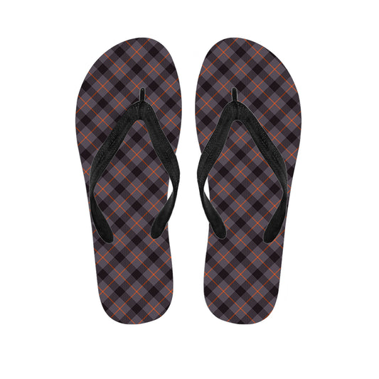 Grey And Orange Plaid Pattern Print Flip Flops