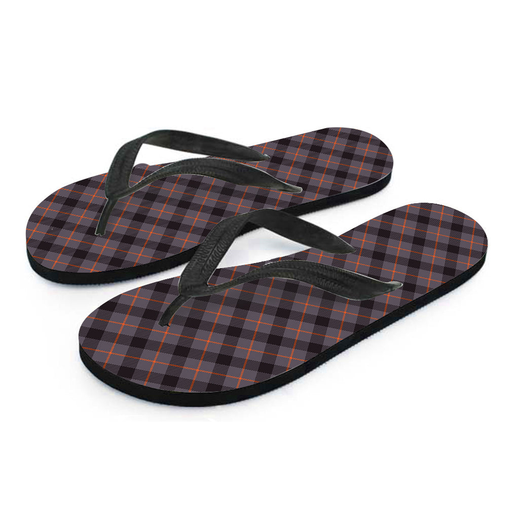 Grey And Orange Plaid Pattern Print Flip Flops