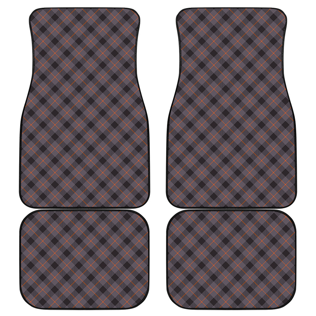 Grey And Orange Plaid Pattern Print Front and Back Car Floor Mats