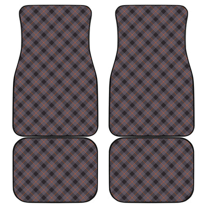 Grey And Orange Plaid Pattern Print Front and Back Car Floor Mats
