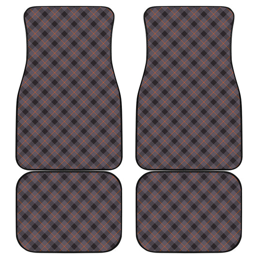 Grey And Orange Plaid Pattern Print Front and Back Car Floor Mats