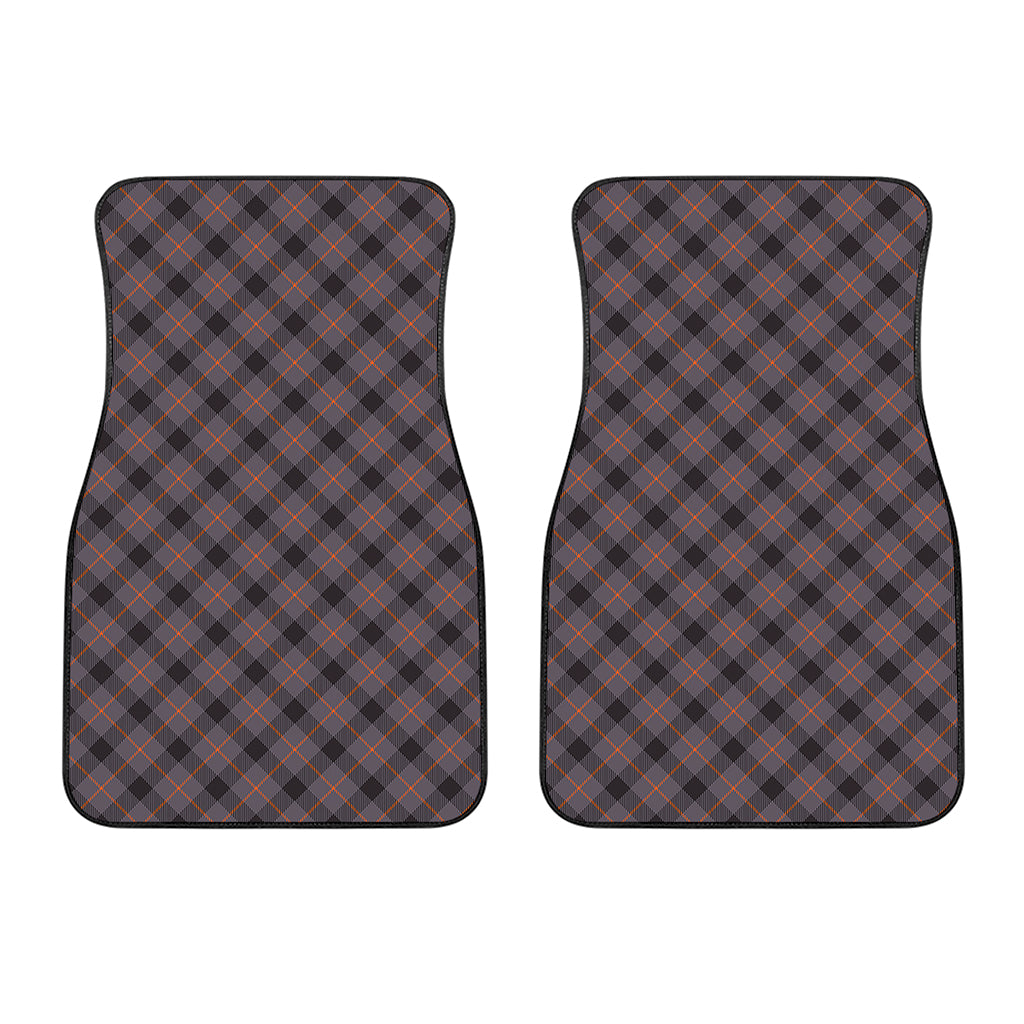 Grey And Orange Plaid Pattern Print Front Car Floor Mats
