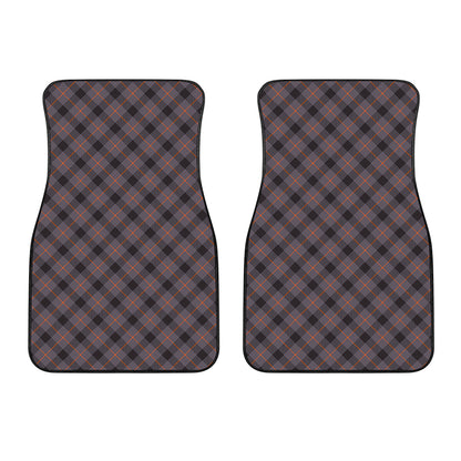 Grey And Orange Plaid Pattern Print Front Car Floor Mats