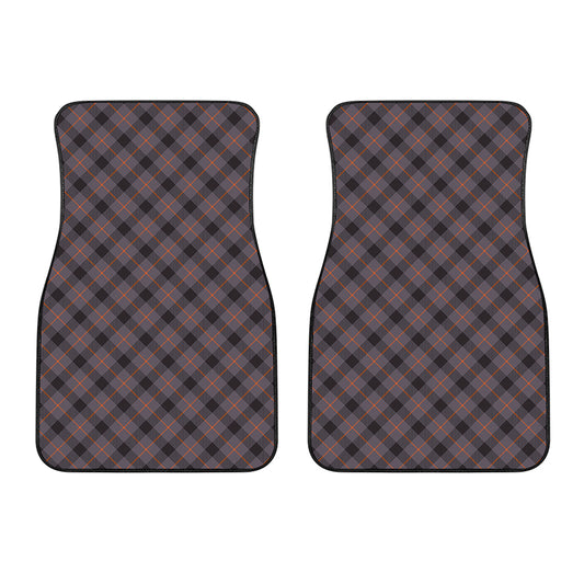 Grey And Orange Plaid Pattern Print Front Car Floor Mats