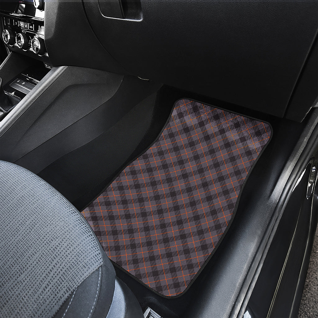 Grey And Orange Plaid Pattern Print Front Car Floor Mats