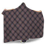 Grey And Orange Plaid Pattern Print Hooded Blanket