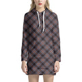 Grey And Orange Plaid Pattern Print Pullover Hoodie Dress