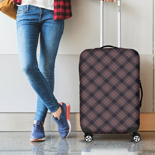 Grey And Orange Plaid Pattern Print Luggage Cover