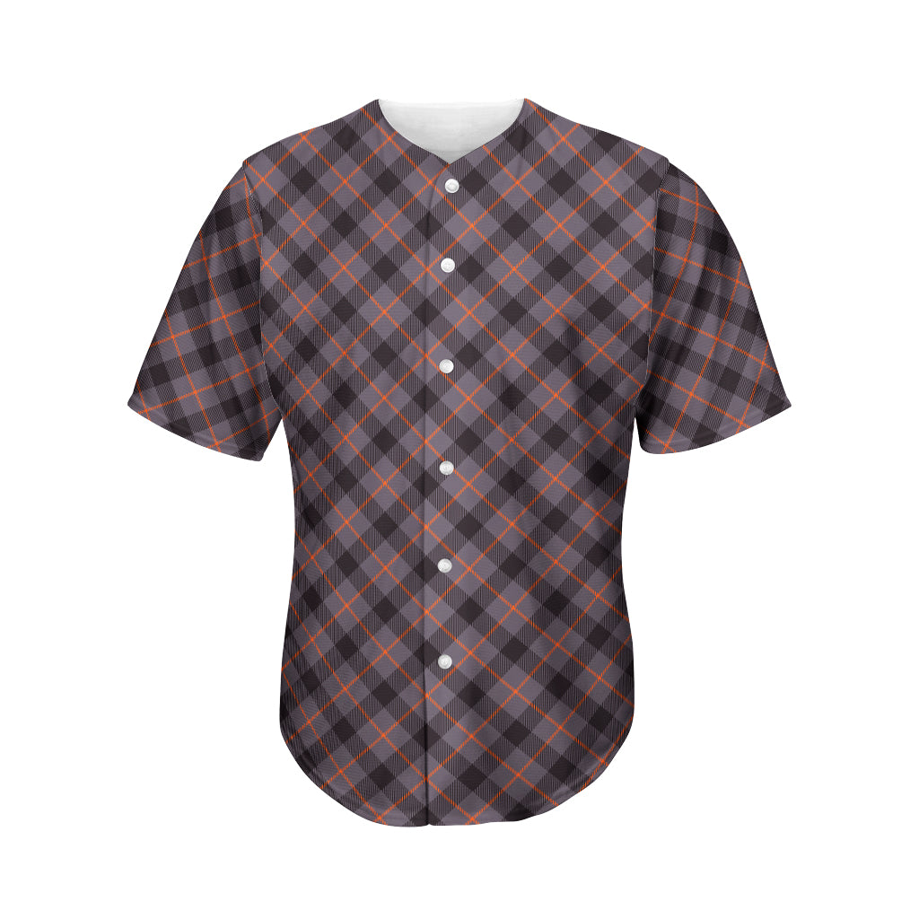 Grey And Orange Plaid Pattern Print Men's Baseball Jersey