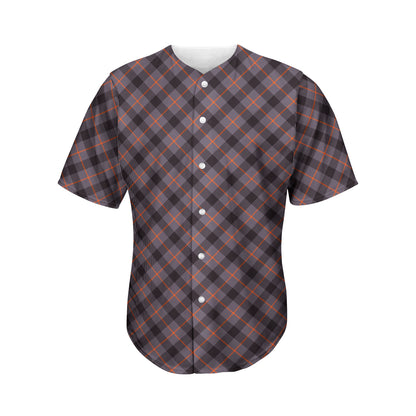 Grey And Orange Plaid Pattern Print Men's Baseball Jersey