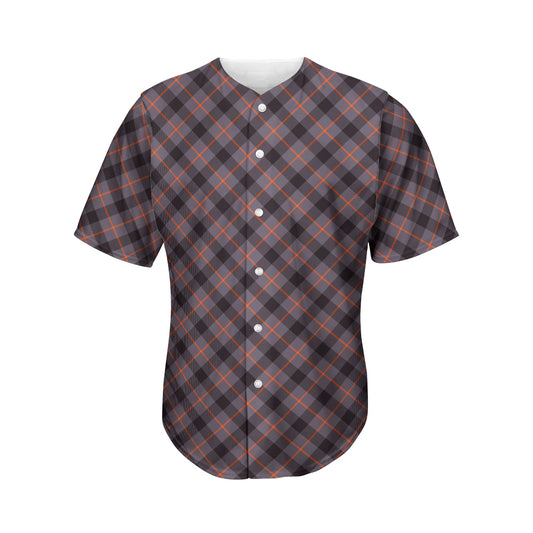 Grey And Orange Plaid Pattern Print Men's Baseball Jersey