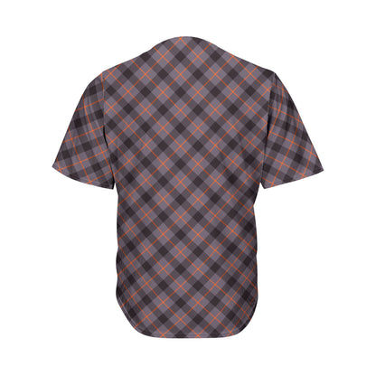 Grey And Orange Plaid Pattern Print Men's Baseball Jersey