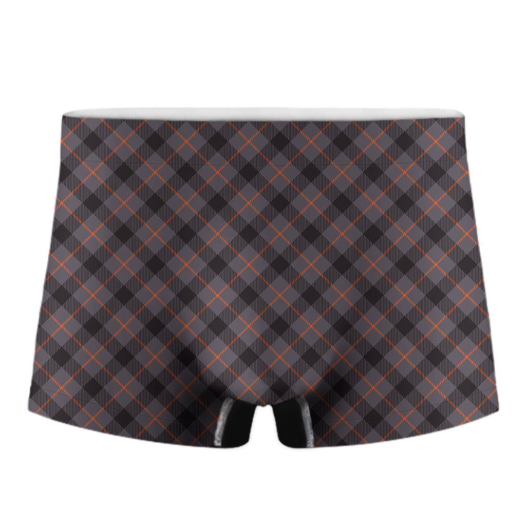 Grey And Orange Plaid Pattern Print Men's Boxer Briefs