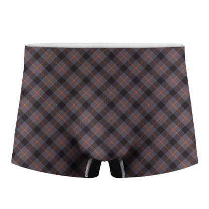 Grey And Orange Plaid Pattern Print Men's Boxer Briefs
