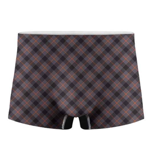 Grey And Orange Plaid Pattern Print Men's Boxer Briefs