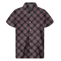 Grey And Orange Plaid Pattern Print Men's Short Sleeve Shirt
