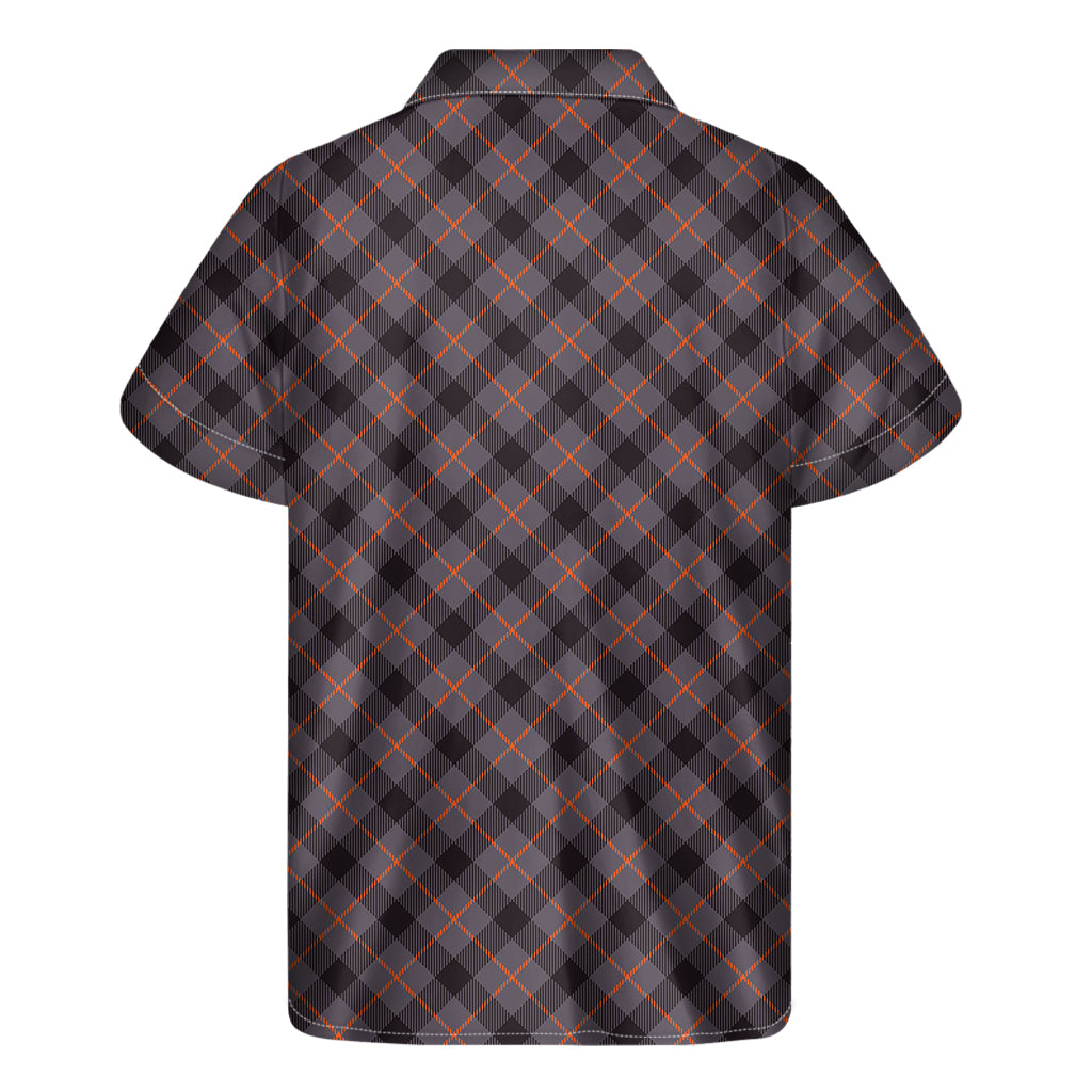 Grey And Orange Plaid Pattern Print Men's Short Sleeve Shirt