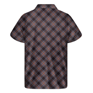 Grey And Orange Plaid Pattern Print Men's Short Sleeve Shirt