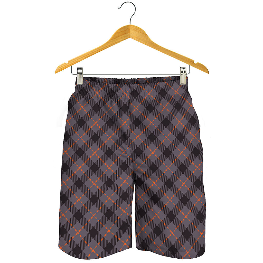Grey And Orange Plaid Pattern Print Men's Shorts