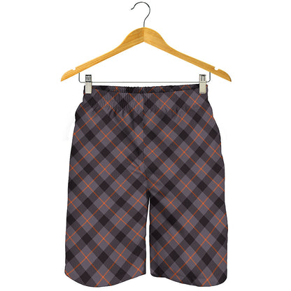 Grey And Orange Plaid Pattern Print Men's Shorts