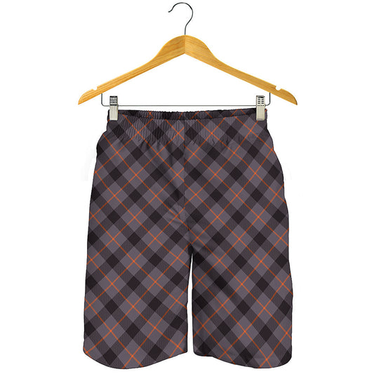 Grey And Orange Plaid Pattern Print Men's Shorts