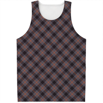 Grey And Orange Plaid Pattern Print Men's Tank Top