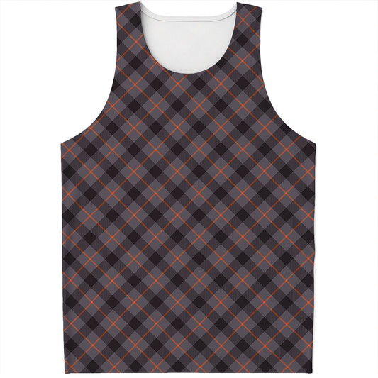 Grey And Orange Plaid Pattern Print Men's Tank Top