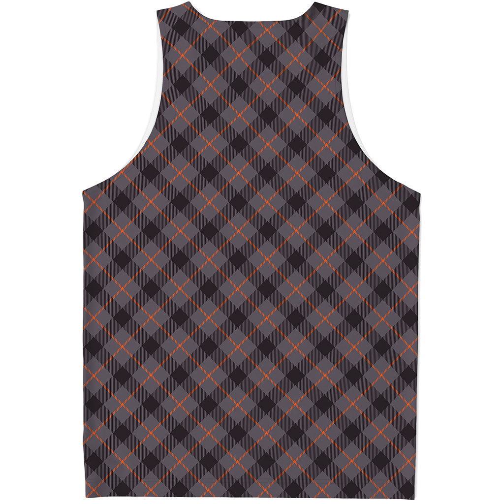 Grey And Orange Plaid Pattern Print Men's Tank Top