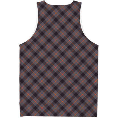 Grey And Orange Plaid Pattern Print Men's Tank Top