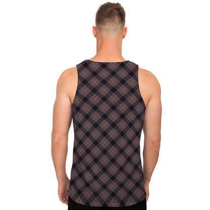 Grey And Orange Plaid Pattern Print Men's Tank Top