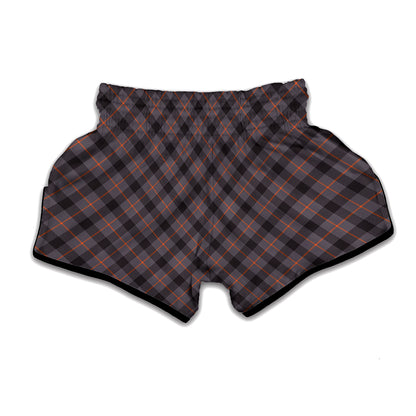 Grey And Orange Plaid Pattern Print Muay Thai Boxing Shorts