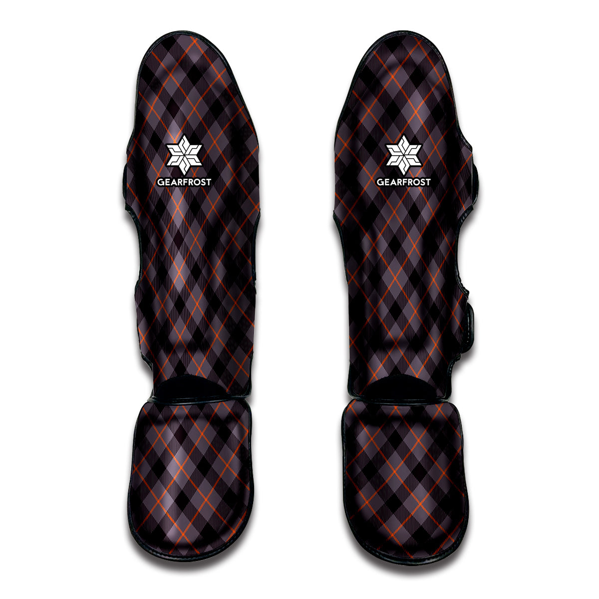 Grey And Orange Plaid Pattern Print Muay Thai Shin Guard