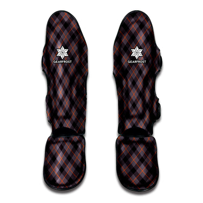 Grey And Orange Plaid Pattern Print Muay Thai Shin Guard