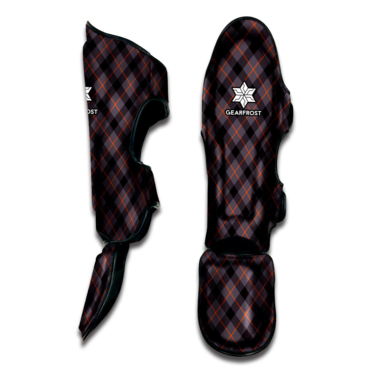 Grey And Orange Plaid Pattern Print Muay Thai Shin Guard