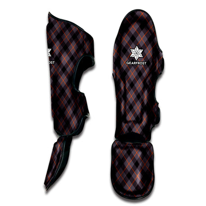 Grey And Orange Plaid Pattern Print Muay Thai Shin Guard
