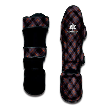 Grey And Orange Plaid Pattern Print Muay Thai Shin Guard