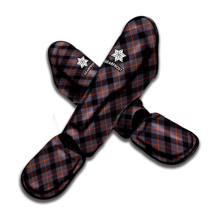 Grey And Orange Plaid Pattern Print Muay Thai Shin Guard