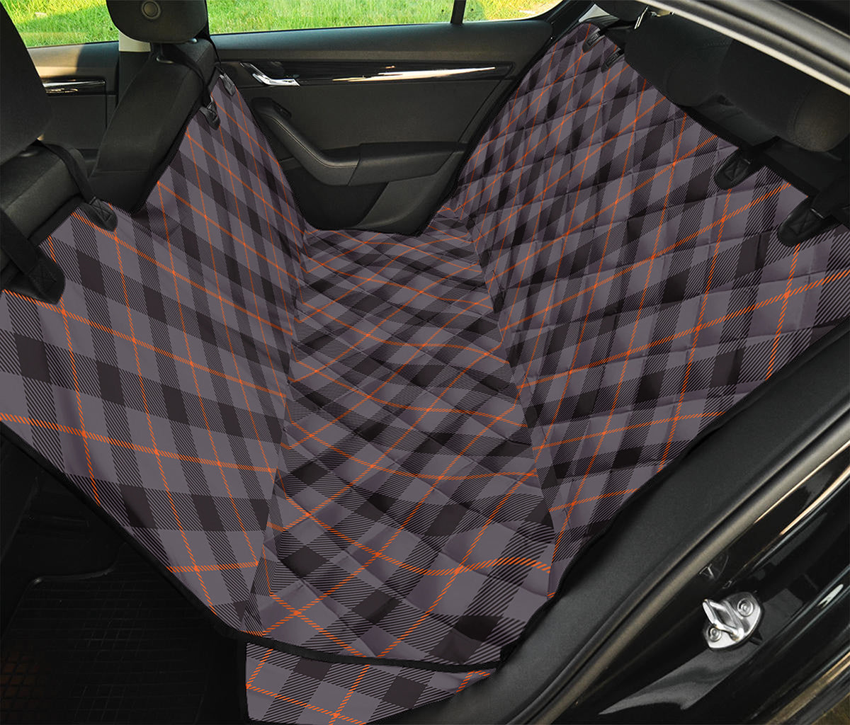Grey And Orange Plaid Pattern Print Pet Car Back Seat Cover