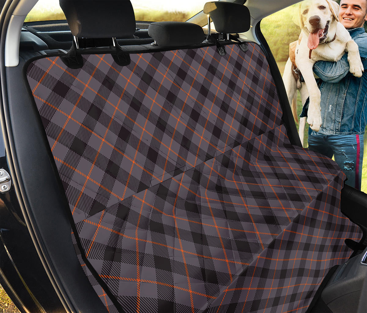 Grey And Orange Plaid Pattern Print Pet Car Back Seat Cover