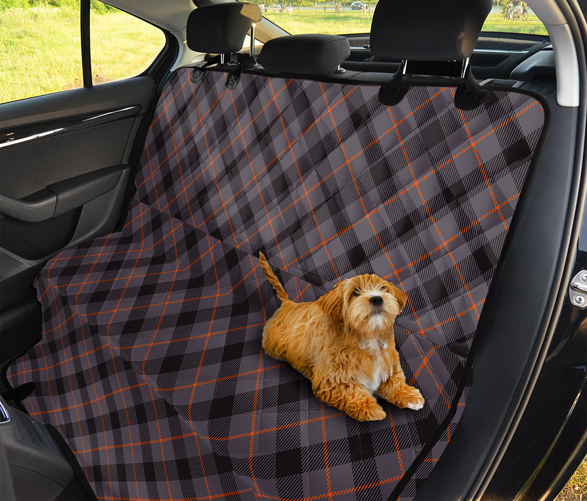 Grey And Orange Plaid Pattern Print Pet Car Back Seat Cover