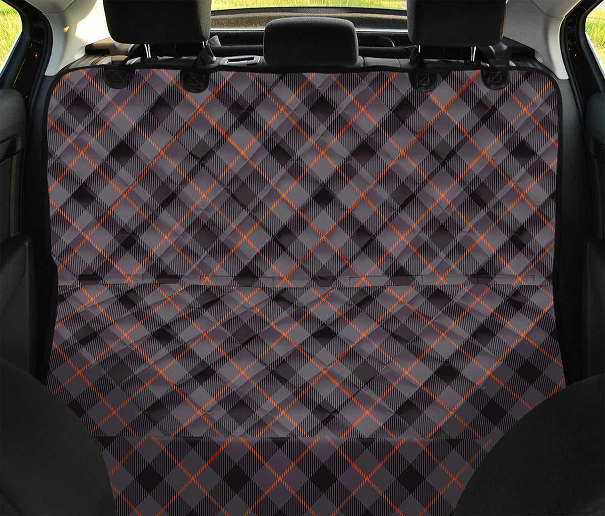 Grey And Orange Plaid Pattern Print Pet Car Back Seat Cover