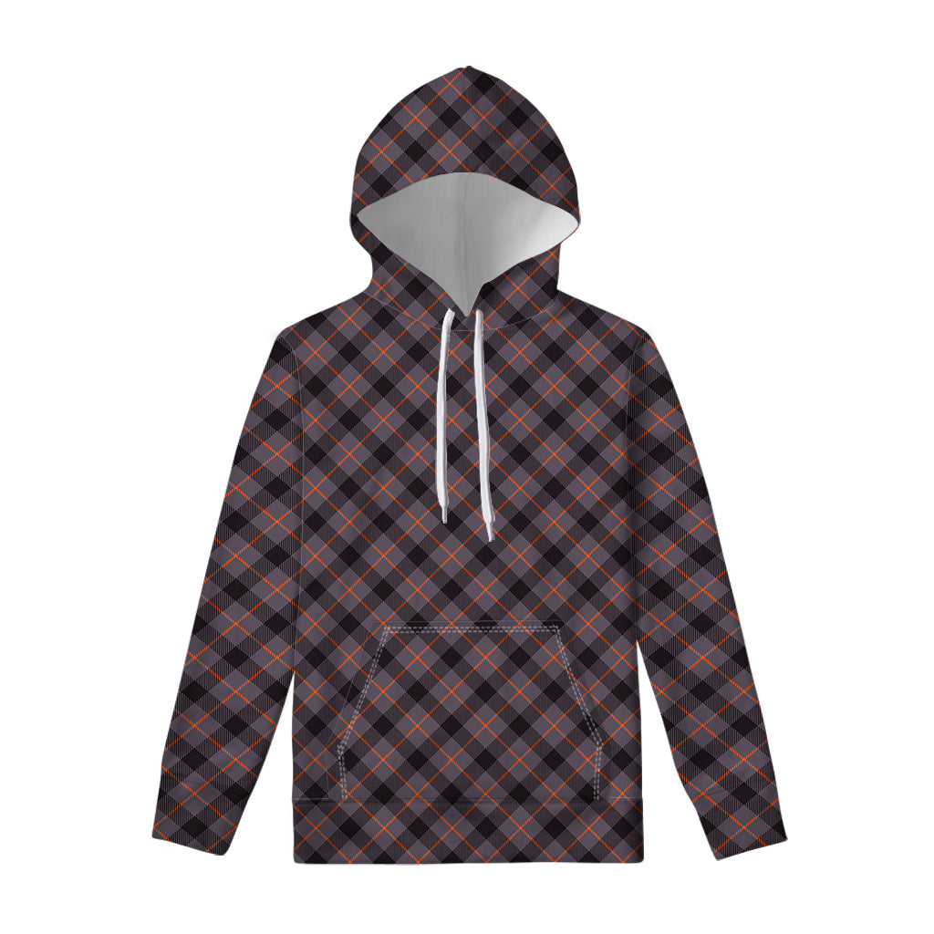Grey And Orange Plaid Pattern Print Pullover Hoodie